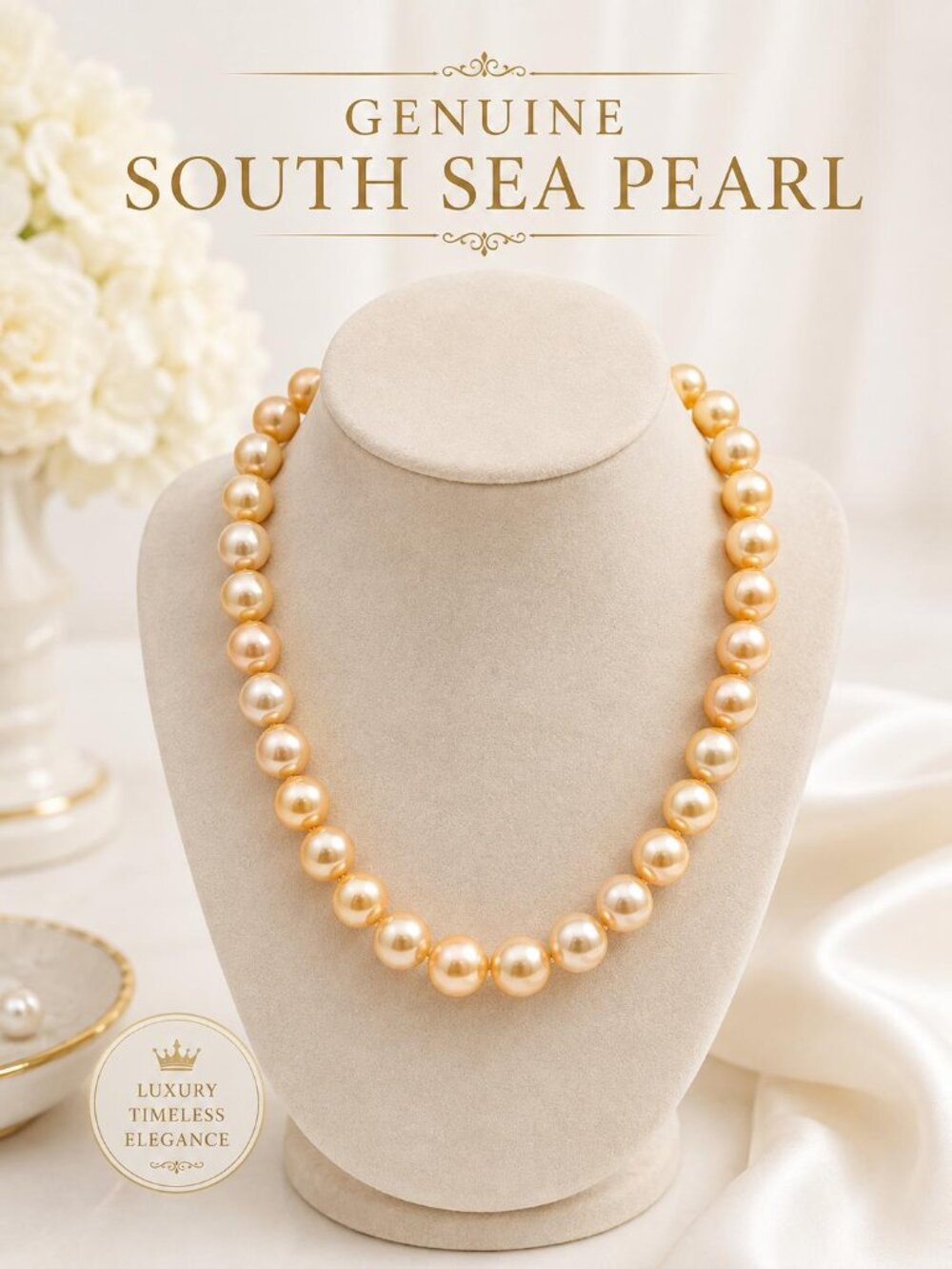 South Sea Pearl Necklace 12-13mm Golden Champagne Pearls From Philippines